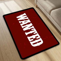 WANTED Bold Typography Floor Mat (3 mm Thick) | Minimal Red Statement Mat for Bedroom, Studio, Gaming Room & Modern Home Decor