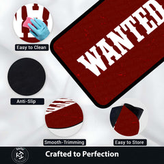 WANTED Bold Typography Floor Mat (3 mm Thick) | Minimal Red Statement Mat for Bedroom, Studio, Gaming Room & Modern Home Decor