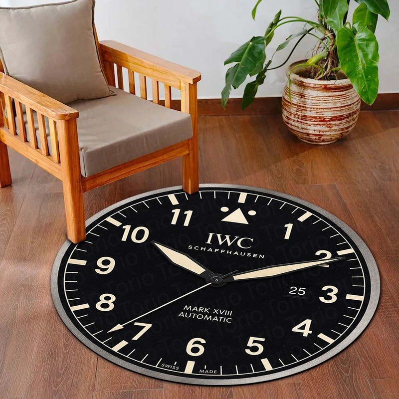 IWC Pilot Watch Dial Round Flat Rug | Aviation-Inspired Luxury Watch Dial Flat Rug | Premium Horology Round Floor Decor