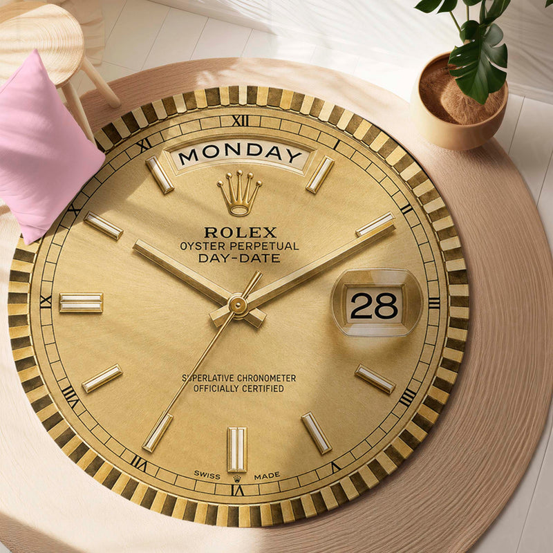 Rolex Day-Date President Dial Round Flat Rug | Luxury Gold Watch Dial Flat Rug | Premium Presidential Round Floor Decor