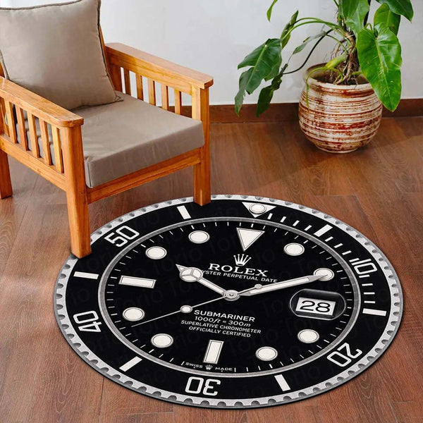 Rolex Submariner Dial Round Flat Rug | Luxury Dive Watch Dial Flat Rug | Premium Diver Watch Round Floor Decor