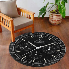 Omega Speedmaster Moonwatch Dial Round Flat Rug | Chronograph Luxury Watch Dial Flat Rug | Premium Racing-Inspired Round Floor Decor