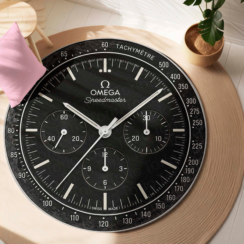 Omega Speedmaster Moonwatch Dial Round Flat Rug | Chronograph Luxury Watch Dial Flat Rug | Premium Racing-Inspired Round Floor Decor