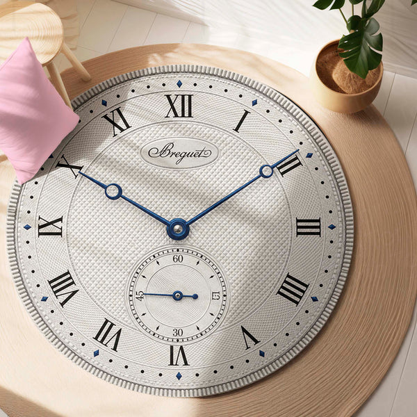 Breguet Classique Dial Round Flat Rug | Guilloché Luxury Watch Dial Flat Rug | Premium Heritage Horology Round Floor Decor