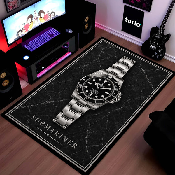 Submariner Luxury Flat Rug | Premium Dive Watch Inspired Flat Rug | Minimalist Watch Collector Home Decor