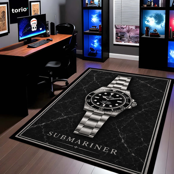 Submariner Luxury Flat Rug | Premium Dive Watch Inspired Flat Rug | Minimalist Watch Collector Home Decor