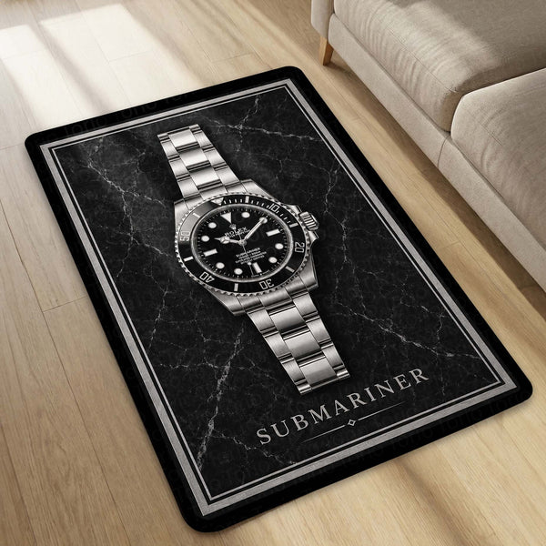 Submariner Luxury Flat Rug | Premium Dive Watch Inspired Flat Rug | Minimalist Watch Collector Home Decor