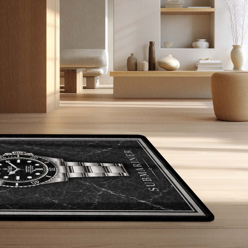 Submariner Luxury Flat Rug | Premium Dive Watch Inspired Flat Rug | Minimalist Watch Collector Home Decor