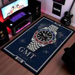 GMT Master Luxury Flat Rug | Premium GMT Watch Inspired Flat Rug | Travel Time Zone Watch Home Decor