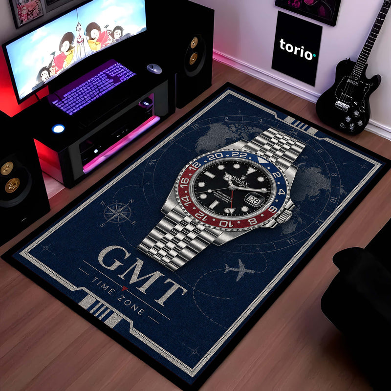 GMT Master Luxury Flat Rug | Premium GMT Watch Inspired Flat Rug | Travel Time Zone Watch Home Decor