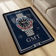 GMT Master Luxury Flat Rug | Premium GMT Watch Inspired Flat Rug | Travel Time Zone Watch Home Decor