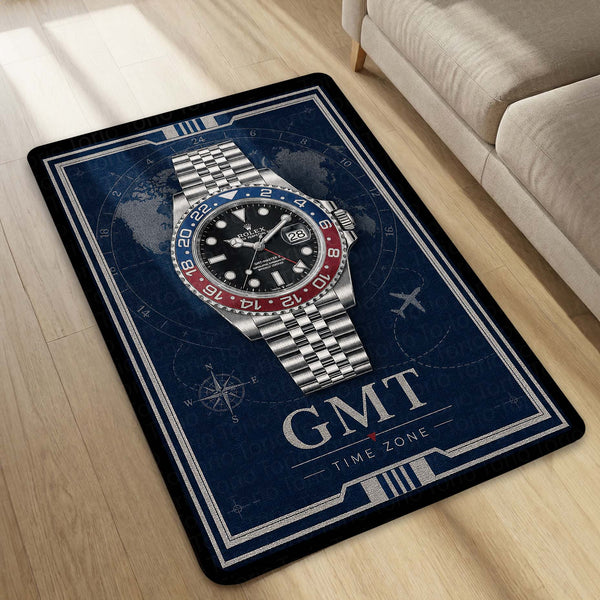 GMT Master Luxury Flat Rug | Premium GMT Watch Inspired Flat Rug | Travel Time Zone Watch Home Decor