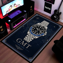 GMT Master Luxury Flat Rug | Premium GMT Watch Flat Rug | Luxury Travel Watch Area Rug | Time Zone Home Decor