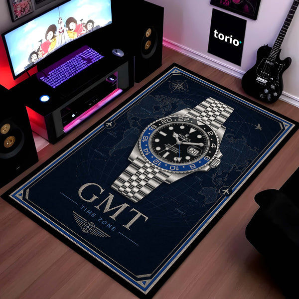 GMT Master Luxury Flat Rug | Premium GMT Watch Flat Rug | Luxury Travel Watch Area Rug | Time Zone Home Decor