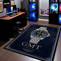 GMT Master Luxury Flat Rug | Premium GMT Watch Flat Rug | Luxury Travel Watch Area Rug | Time Zone Home Decor