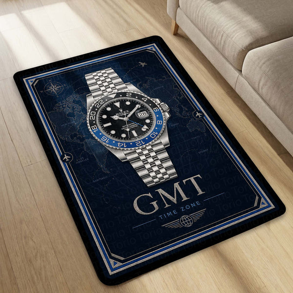 GMT Master Luxury Flat Rug | Premium GMT Watch Flat Rug | Luxury Travel Watch Area Rug | Time Zone Home Decor