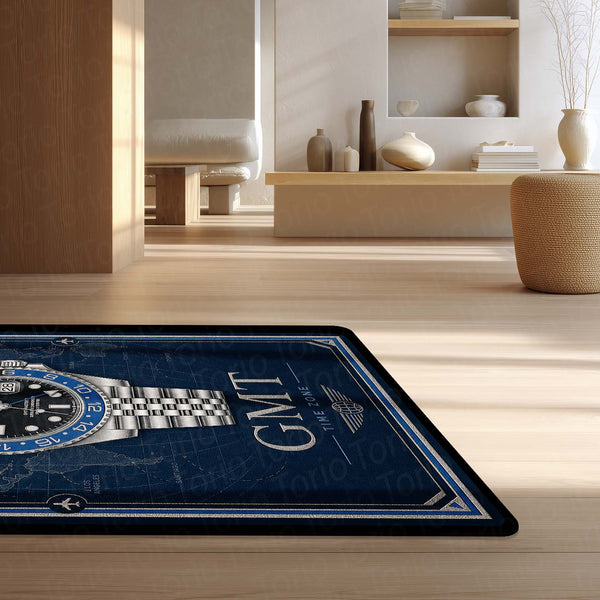 GMT Master Luxury Flat Rug | Premium GMT Watch Flat Rug | Luxury Travel Watch Area Rug | Time Zone Home Decor