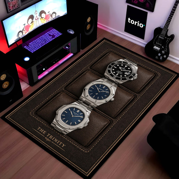 The Trinity Luxury Flat Rug | Premium Luxury Watch Collection Flat Rug | Watch Collector Home Decor