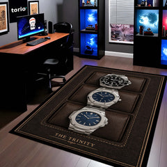 The Trinity Luxury Flat Rug | Premium Luxury Watch Collection Flat Rug | Watch Collector Home Decor