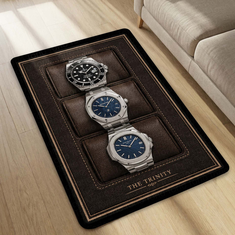 The Trinity Luxury Flat Rug | Premium Luxury Watch Collection Flat Rug | Watch Collector Home Decor