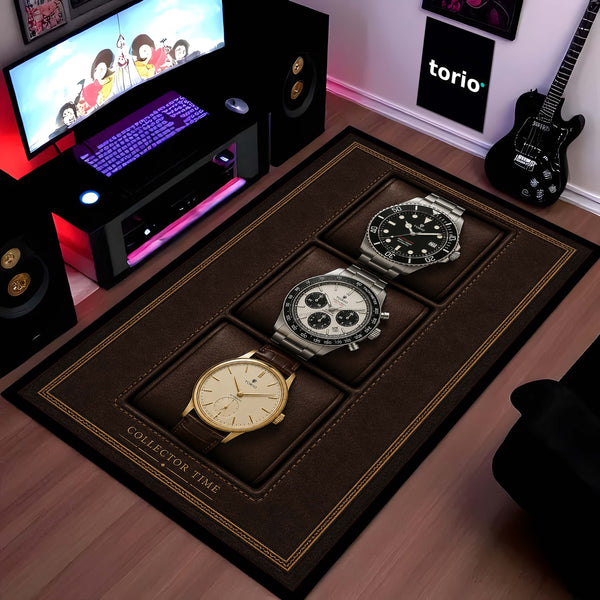 Collector Time Luxury Flat Rug | Premium Luxury Watch Collection Flat Rug | Watch Collector Home Decor