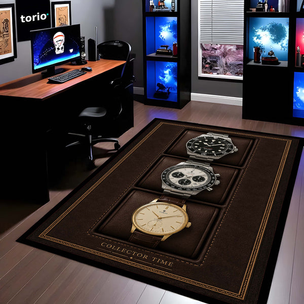 Collector Time Luxury Flat Rug | Premium Luxury Watch Collection Flat Rug | Watch Collector Home Decor