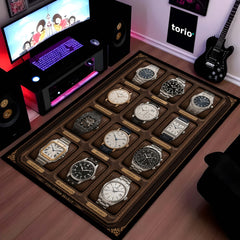 Collector Select Luxury Flat Rug | Premium Luxury Watch Collection Flat Rug | Horology Collector Home Decor