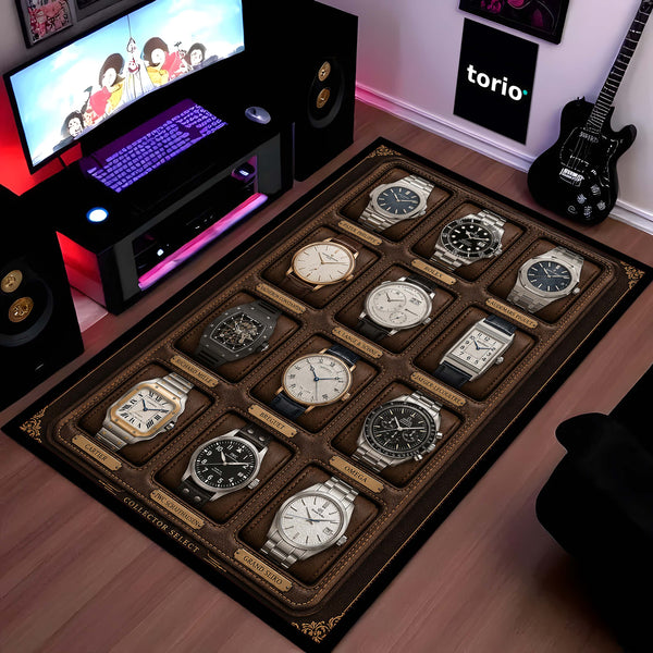Collector Select Luxury Flat Rug | Premium Luxury Watch Collection Flat Rug | Horology Collector Home Decor