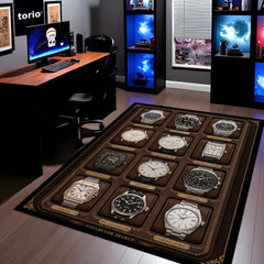 Collector Select Luxury Flat Rug | Premium Luxury Watch Collection Flat Rug | Horology Collector Home Decor