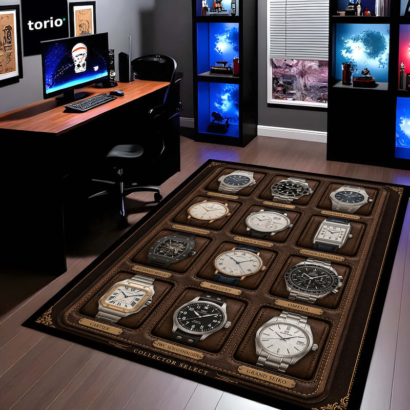 Collector Select Luxury Flat Rug | Premium Luxury Watch Collection Flat Rug | Horology Collector Home Decor