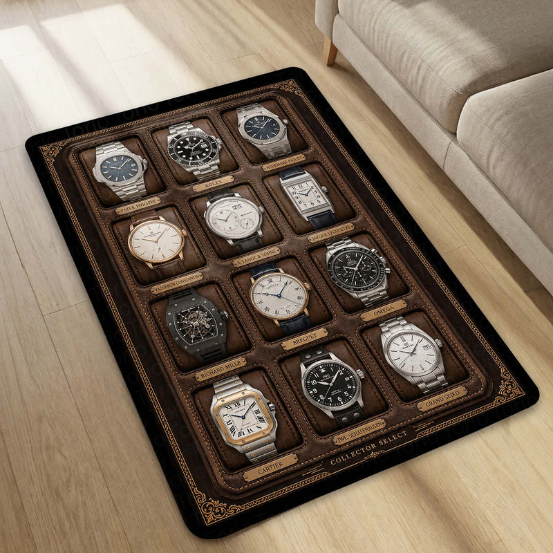 Collector Select Luxury Flat Rug | Premium Luxury Watch Collection Flat Rug | Horology Collector Home Decor