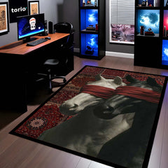 Black & White Horse with Red Blindfold Area Rug | Aesthetic Animal Floor Mat | Modern Artistic Rug for Bedroom, Living Room, Gaming Setup & Home Decor