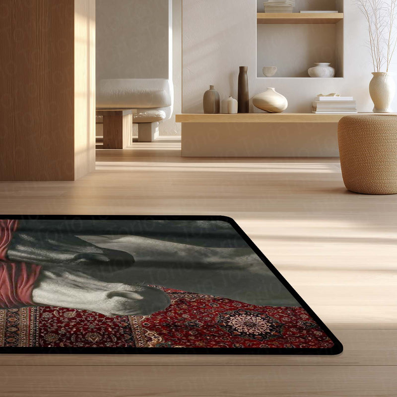 Black & White Horse with Red Blindfold Area Rug | Aesthetic Animal Floor Mat | Modern Artistic Rug for Bedroom, Living Room, Gaming Setup & Home Decor