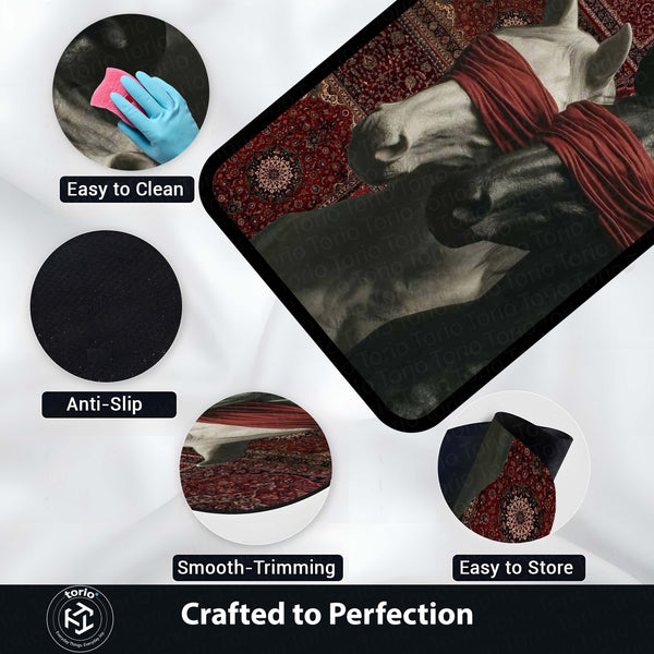 Black & White Horse with Red Blindfold Area Rug | Aesthetic Animal Floor Mat | Modern Artistic Rug for Bedroom, Living Room, Gaming Setup & Home Decor