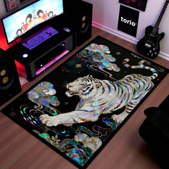 White Tiger Luxury Area Rug with Iridescent Pearl Art | Premium Aesthetic Animal Floor Mat | Modern Designer Rug for Living Room, Bedroom, Gaming Setup & Home Decor