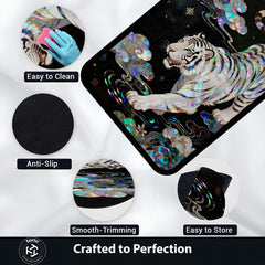 White Tiger Luxury Area Rug with Iridescent Pearl Art | Premium Aesthetic Animal Floor Mat | Modern Designer Rug for Living Room, Bedroom, Gaming Setup & Home Decor