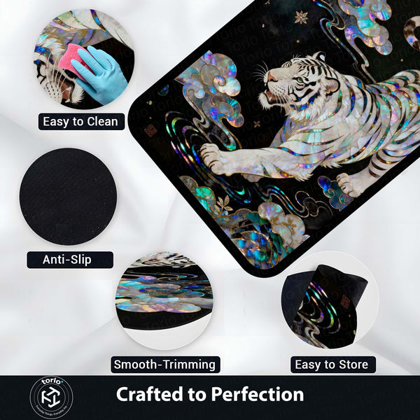 White Tiger Luxury Area Rug with Iridescent Pearl Art | Premium Aesthetic Animal Floor Mat | Modern Designer Rug for Living Room, Bedroom, Gaming Setup & Home Decor