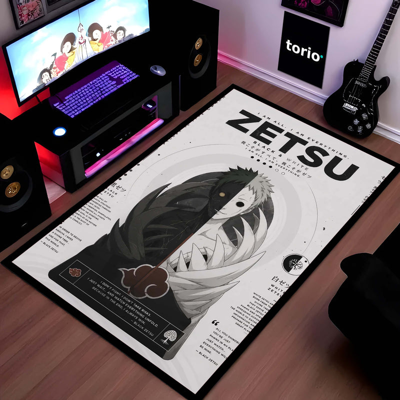 Naruto Zetsu Anime Character Flat Rug | Black & White Zetsu Akatsuki Art Flat Rug | Premium Anime Gaming Room Floor Decor