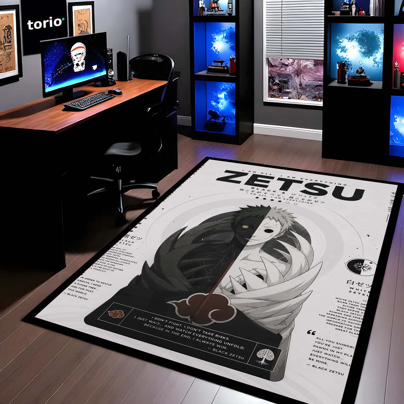 Naruto Zetsu Anime Character Flat Rug | Black & White Zetsu Akatsuki Art Flat Rug | Premium Anime Gaming Room Floor Decor