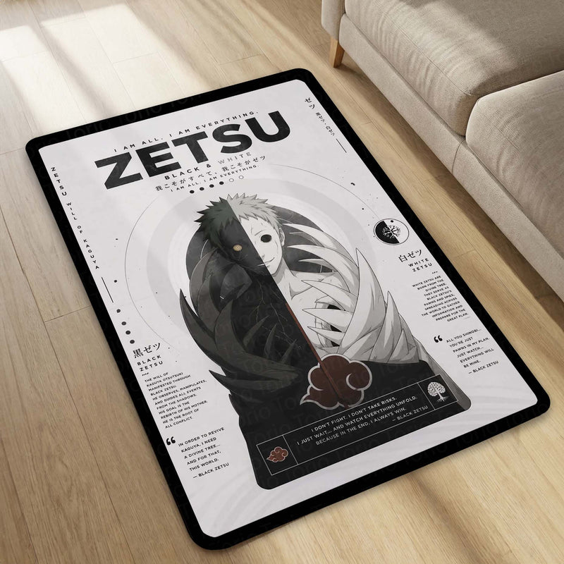 Naruto Zetsu Anime Character Flat Rug | Black & White Zetsu Akatsuki Art Flat Rug | Premium Anime Gaming Room Floor Decor