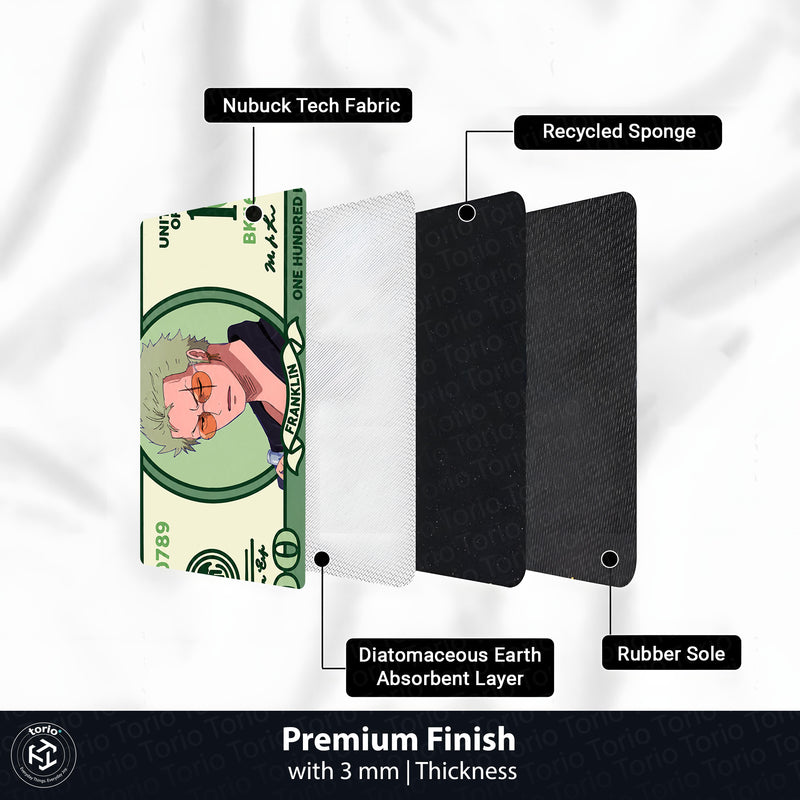Roronoa Zoro Money Note Flat Rug | One Piece Anime Dollar Bill Inspired Bedroom Rug for Gaming Room & Otaku Decor