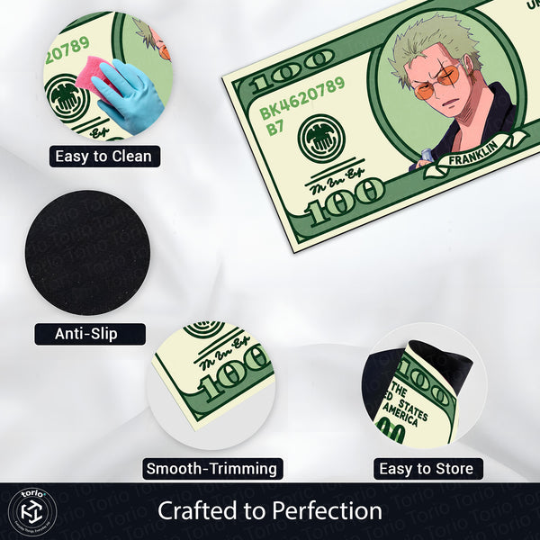 Roronoa Zoro Money Note Flat Rug | One Piece Anime Dollar Bill Inspired Bedroom Rug for Gaming Room & Otaku Decor