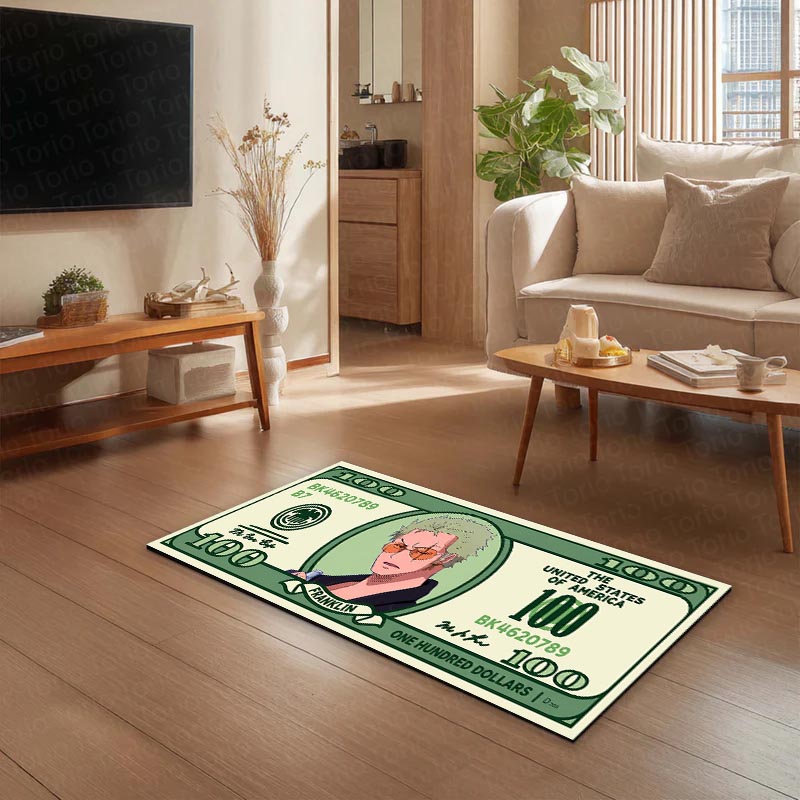 Roronoa Zoro Money Note Flat Rug | One Piece Anime Dollar Bill Inspired Bedroom Rug for Gaming Room & Otaku Decor